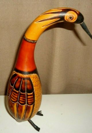 Vintage Hand Painted Bird Gourd Sculptures 11 "