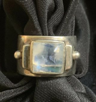 Vintage Moonstone Square Cabochon and Sterling Silver Ring Size 6.  5 3