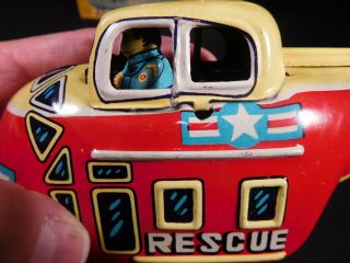 vintage 1950 ' s tin toy wind up RESCUE HELICOPTER NMIB - MARUSAN JAPAN 2