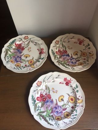 3 Vintage Wedgewood Pottery Ranunculus Dessert Plates Multicolor Flowers England