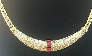 Vintage Christian Dior Choker Snake Chain Necklace Rhinestones & Red Stones