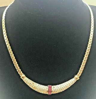 Vintage CHRISTIAN DIOR Choker Snake Chain Necklace Rhinestones & Red Stones 3