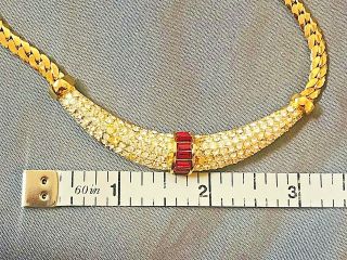 Vintage CHRISTIAN DIOR Choker Snake Chain Necklace Rhinestones & Red Stones 8