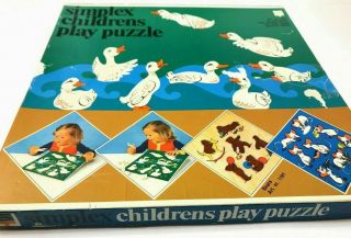 Vintage Simplex Play - Board Wooden Puzzle With Ducks 1192 Made In Holland Euc