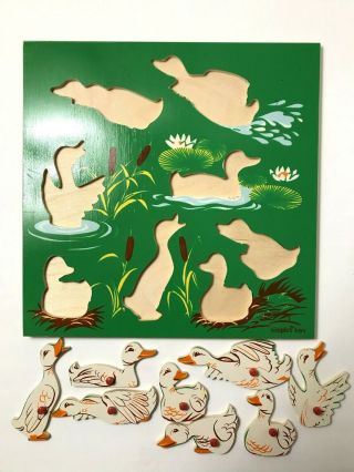 Vintage Simplex Play - Board Wooden Puzzle With Ducks 1192 Made in Holland EUC 4