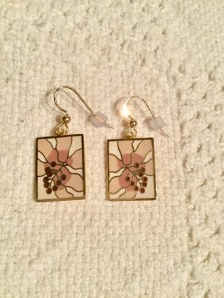 Vintage Laurel Burch Signed Pale Pink Flower Floral Dangle Earrings Converted