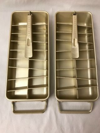 2 Vintage Mid Century Mcm Gold Frigidaire Quickube Aluminum Metal Ice Cube Tray