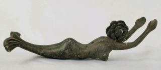 Vintage Gray Carved Nude Mermaid Nautical Figure Handle 10 1/4 "