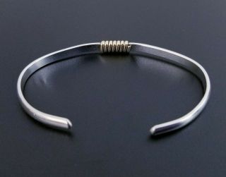 VTG 925 Sterling Silver Artisan Rustic Brass Banded Cuff Bracelet,  7 