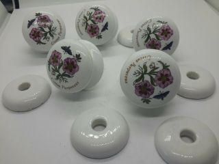 Vintage Antique 5 Porcelain Floral Design Door knobs Cistus Purpureus 2