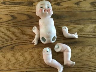 Vintage 7” Porcelain Bisque Doll Body,  Head And Arms,  Legs Made In Japan