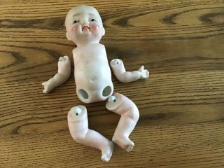 Vintage 7” Porcelain Bisque Doll Body,  Head and Arms,  Legs Made In JAPAN 3