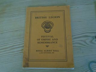 Royal British Legion Festival Of Remembrance Programme 1938