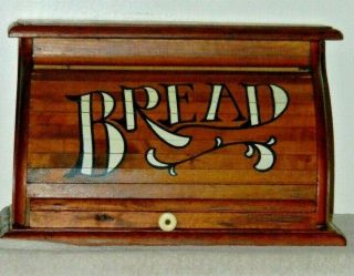 Vintage Wood Roll Top " Bread " Box Large 18 " Kitchen Storage Rustic Country