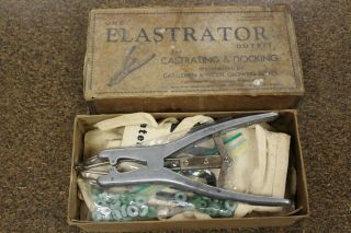 Vintage Boxed Elastrator For Castrating,  Docking Tool,  Apron,  & Some Paperwork