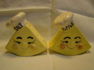Vintage Swiss Cheese Chef Anthropomorphic Face Salt And Pepper Shakers