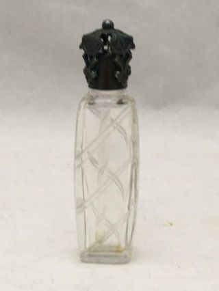 Vintage French Glass Perfume Flacon Bottle W Case & Ornate Silver Top W Dauber