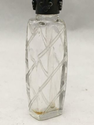 Vintage French GLASS PERFUME Flacon Bottle w Case & Ornate SILVER TOP w Dauber 6