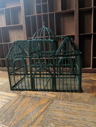 Decorative Green Metal Bird Cage Vintage Wire Hanging Greenhouse Shabby Chic
