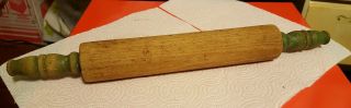 Vintage Wooden Rolling Pin With Green Handles