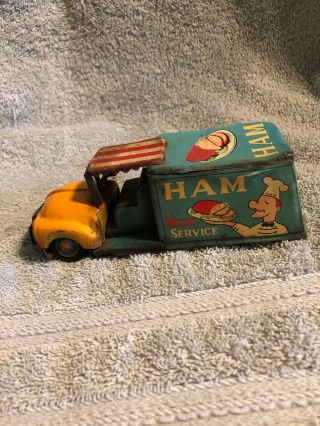 Vintage Tin Friction Toy Delivery Truck 1950 