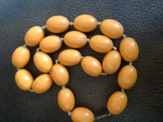 Vintage Deco Amber Early Plastic 1 Strand Chunky Necklace 1940s Looks Bakelite