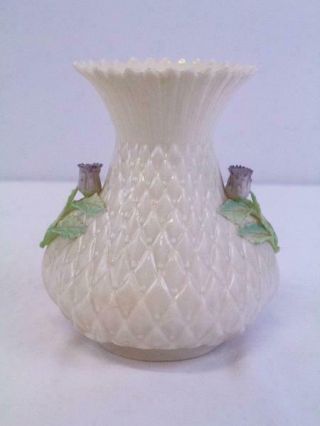 Vintage Irish Belleek Porcelain 5 " Vase Purple Thistle 5th Mark 1955 - 1965