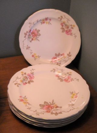 Vintage Edwin Knowles " Blossom Time " Set Of 6 Plates 9 1/4 " Usa Pink Flowers