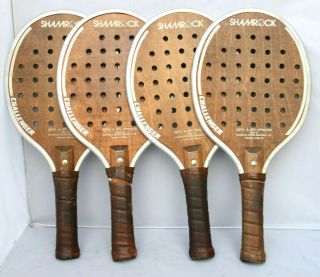 Set Of 4 Of Shamrock Vintage Challenger Paddle Ball Racquets Wood