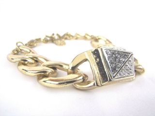 Vintage Rj Graziano Gold Tone Clear Crystal Rhinestones Pyramid Bracelet