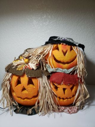 Vintage Halloween Fiber Optic Pumpkin/scarecrow Trio.  Great Large.