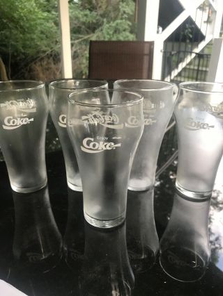 Set Of 5 Vintage Coca Cola Bell Shape White Letter Enjoy Coke Clear Glasses Cups