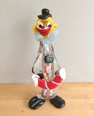 Vintage Murano Art Glass Hand Blown Clown 10 " Tall With Accordion Squeeze Box