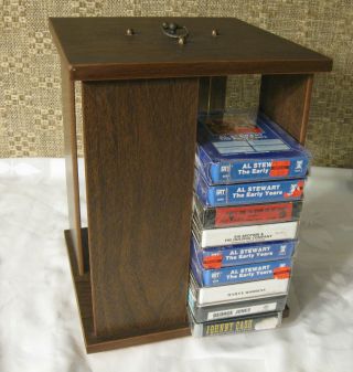 Vintage 8 Track Tape Carousel Spinner Rack Holder Holds 40 Cartridges Woodgrain