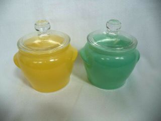 2 Vintage Glasbake Honey Whip Glass Jars Pots With Glass Tops