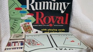 Vintage 1959 Michigan Rummy Royal Card Game Whitman Board Game Mat Cards Chips