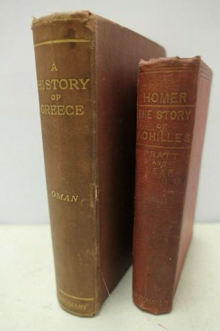 2x Antique Books - Homer - The Story Of Achilles (in Greek) & History Of Greece
