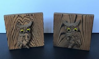 Vintage Mid Century Cryptomeria Wood Owl Book Ends Otagiri Omc
