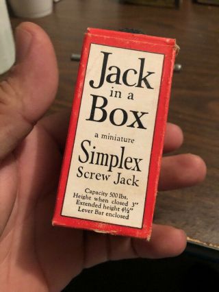 Vintage Rare Jack in the Box Miniature Simplex Screw Jack w/Box Salesman Sample 2