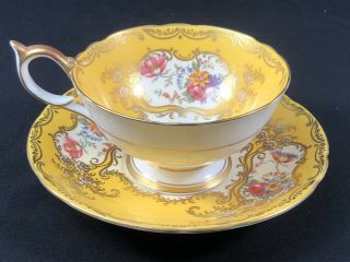 Vintage Aynsley Footed Floral Yellow & Gold Tea Cup & Saucer England Bone China
