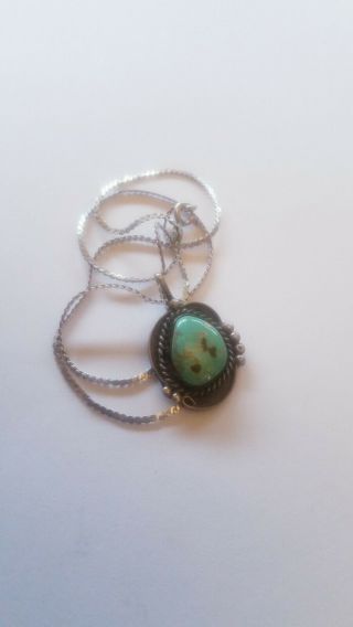 Wonderful Vtg Navajo Native American Sterling Silver Turquoise Pendant Necklace
