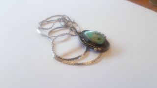 Wonderful Vtg Navajo Native American Sterling Silver Turquoise Pendant Necklace 3