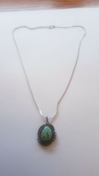 Wonderful Vtg Navajo Native American Sterling Silver Turquoise Pendant Necklace 7