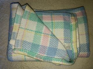 Vintage Pastel Plaid Baby Blanket Cotton Weave Woven Wpl 1675 Usa