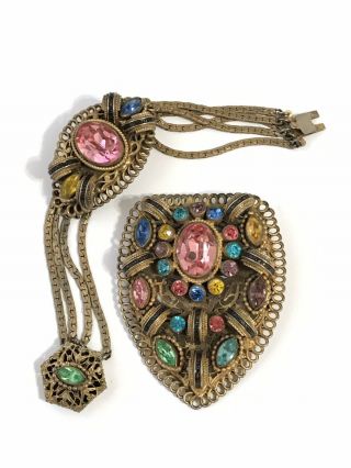 Vintage Gorgeous Rhinestone Czecho Slovakia Rhinestone Bracelet Brooch Pin Set