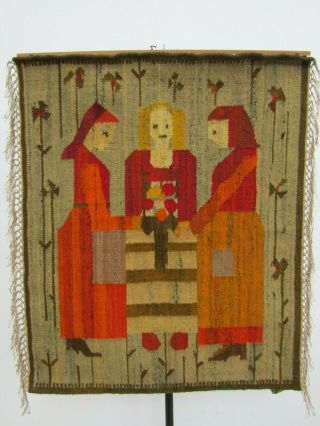Vintage Polish Multi - Color 3 Women Holding Flowers Wall Rug Tapestry