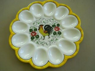 Vintage Rooster And Roses Py Deviled Egg Dish 9 5/8 "