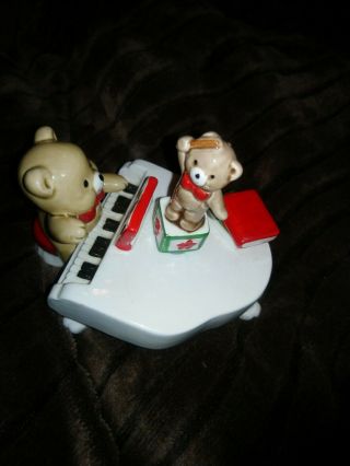 Vintage Sankyo Bear Playing Piano Music Box Wind - Up Christmas Tune