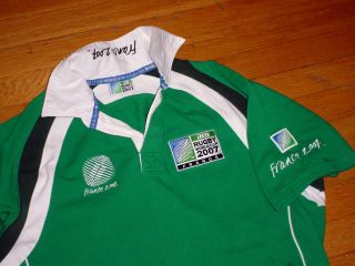 Vtg 2007 Irb Rugby World Cup France Rugby Jersey/shirt Green Logos Large