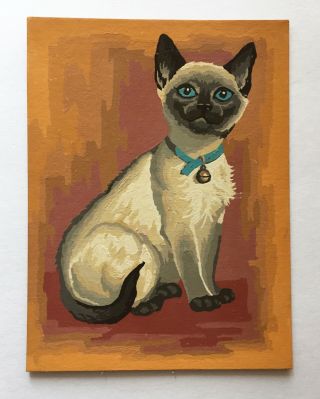 Vintage Paint By Number Siamese Cat Completed Painting